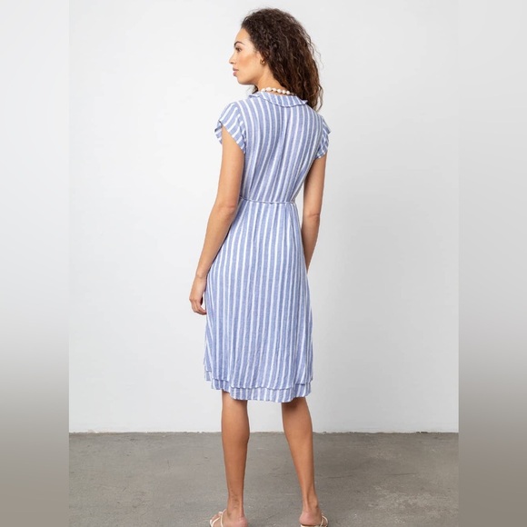 RAILS NWT “Louisa Wrap Dress” White and Blue Stripe with Ruffle Neck - Picture 3 of 13